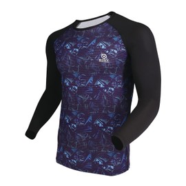 Otafuku Glove JW-606 Men's Summer Inner Wear, Long Sleeve, Round Neck, Mesh, Sublimation Print, Compression, Deodorizing, Sweat Absorbent, Quick Drying, Geo Purple, Size L