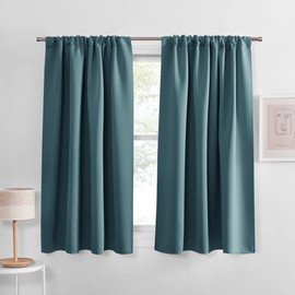 PONY DANCE 45 inch Length Curtains - Room Darkening Kitchen Solid Thermal Draperies Rod Pocket Short Panels Drapes for Bedroom Window Treatments, 42 W by 45-inch L, Slateblue, 2 PCs