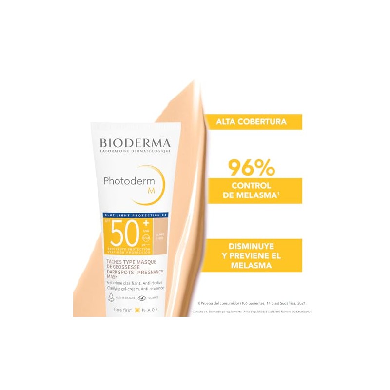 BIODERMA, Protector Solar, Photoderm M Tono Claro, FPS50+, Alta Cobertura