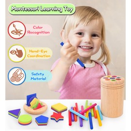 Learning Color Sorting Toys for Toddlers,Wooden Montessori Toys for 1 2 3 Year Old,Color & Shape Sorting Sensory Matching Games,Fine Motor Skills Sensory Toys for 1+ Year Old Baby Boys Girls Gifts