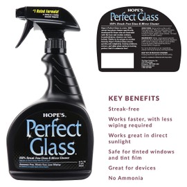 HOPE'S Perfect Glass Cleaner Spray, Streak-Free, Ammonia-Free Window, Mirror, Screen, Tinted Glass, and Shower Door Cleaner, Indoor and Outdoor Glass Surfaces, 32 Fl Oz, Pack of 2