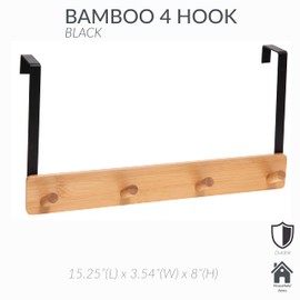 Simplify 4 Over The Door Hook | Closet | Bedroom | Bathroom | Laundry Room | Storage | Towel & Robe Hanger | Accessories Organizer | Black