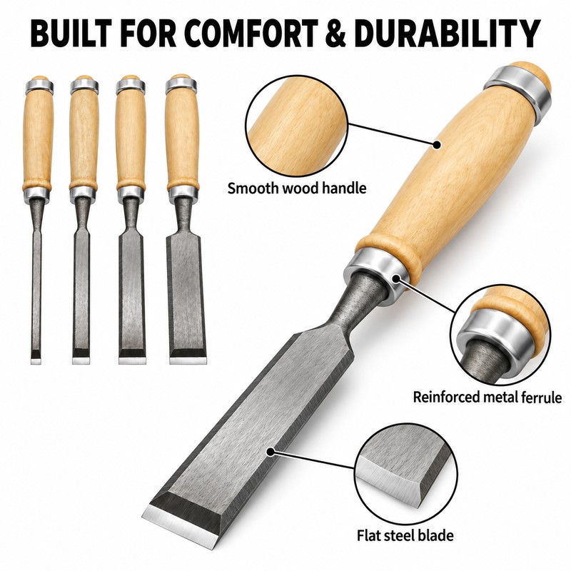 4-Piece Wood Chisel Set for Woodworking – 8/12/16/20mm Carving Chisels