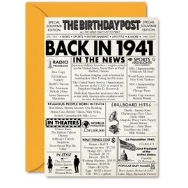 85th Birthday Cards for Men Women - Back In 1941 Newspaper - 85 Happy Birthday Decorations Card for Her Him Grandpa Grandma Dad Mom Uncle Aunt Vintage Retro Born In 1941, A5 Bday Anniversary Cards