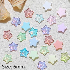 50pcs Mocha Star Nail Charms, 6MM Star Charms for Nails 3D Kawaii Stars Nail Rhinestones Nail Art Charms Flatback Rhinestones for Nails Designs Macaron Crystal Diamonds Nail Gems Women Nail Supplies