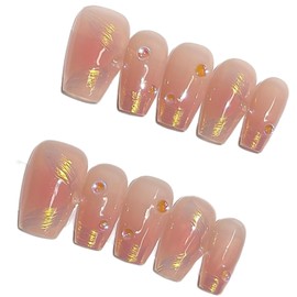 JINGHONG Handmade Nails,Press on Nails, Transparent Shining,Includes 10 Nails, Prep Pad, 1 Manicure Stick, 1 Mini File，Jelly Gel Nail Glue(Medium)