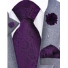 GUSLESON Mens Dark Purple Tie for Wedding Solid Silk Paisley