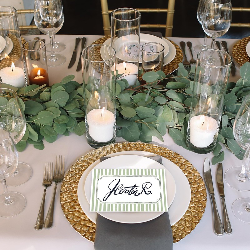 Whaline 100 Pcs Sage Green Place Cards Stripes Tented Card