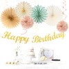 Sage-Green Blush-Pink Beige Birthday Party-Decorations - 21pcs Happy Banner,Cream Light
