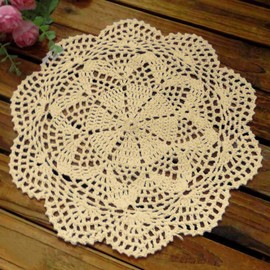 kilofly Crochet Cotton Lace Table Placemats Doilies Value Pack, 4pc, Roma, Beige, 10 inch