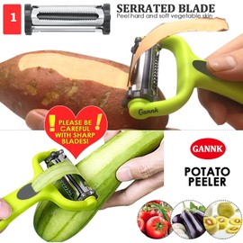 GANNK Potato Apple Vegetable Peelers for Kitchen, I and Y Peelers for Fruit Veggie Potatoes Carrot Cucumber, 3 in 1 Blade Spin Design With Julienne Function