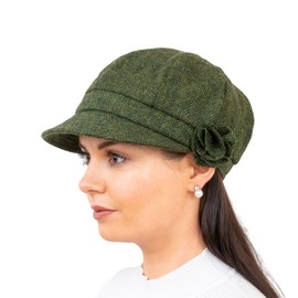 Hatman of Ireland Newsboy Hat for Women's Made in Ireland, 8 Panel Wool Cap, One-Size (US, Alpha, One Size, Green)