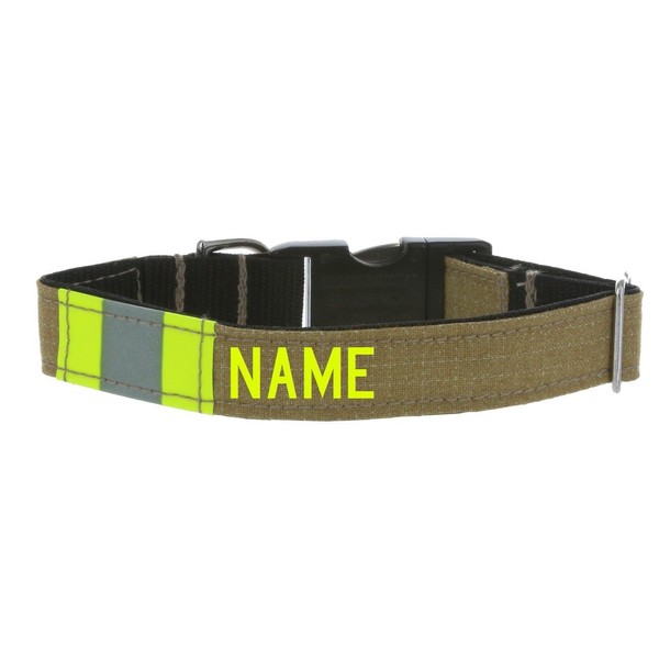 Firefighter Personalized Tan Turnout Gear Dog Collar - Large (17"-25")