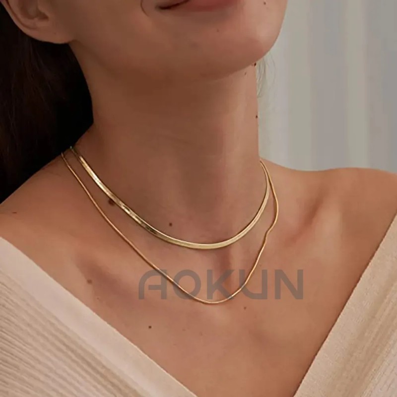 Collar Multicapa Oro 18k Acero Inoxidable 40+5cm Diseño Serpiente