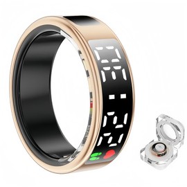 Smart Ring Health Fitness Tracker, Touch Screen Smart Ring for Men and Women, Sleeping Steps Heart Rate Blood Oxygen Monitor, Remote Photography LED Display Ring Waterproof Fitness Ring (Gold, 8)