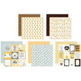 Honey Bee Scrapbook Paper 12x12 Inch - Bee Cardstock Paper with Bees, Flowers, Bumblebee, Honeycomb, Nature Design | Set of 5 Honeycomb Scrapbook Paper for DIY Craft, Card Making, Home Decor, Album