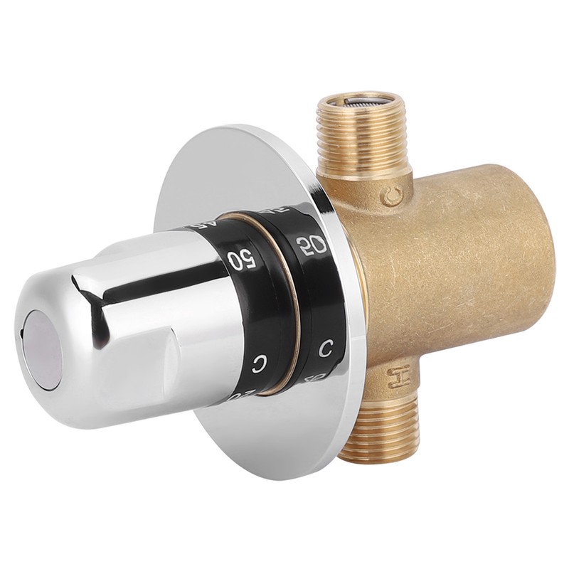 G1/2in 3 Way Brass Thermostatic Mixing Valve Faucet Temperature Mixer