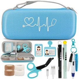 FWUNYVN 16 Pcs Stethoscope Case Kits, Stethoscope Case with Supplies Include 2 Pcs Rechargeable LED Pen Lights, Nurse Scissors, Nurse Pens, Bandage Wraps, Nurse Accessories, Perfect Nurse Gifts(Blue)