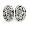 23mm Tall/C-Shape Clear Crystal Clip On Earrings In Silver Tone