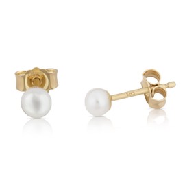 NKlaus Pair of 3 mm Genuine Freshwater Pearl Stud Earrings 585 Yellow Gold 14 Carat Cultured Pearls Bouton Pearls Earrings Hand Selected 13209, Yellow Gold, Pearl