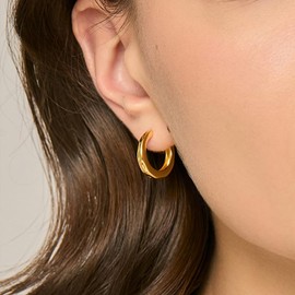 14K Gold Hoop Earrings for Women, Small Gold Hoop Earrings Well-polished Chunky Hoops Earring Dainty Hypoallergenic Earring