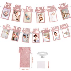 FonVan Baby Erster 1. Geburtstag Banner Kraftpapier, Foto Banner Hängende für 1 bis 12 Monate, 1. Geburtstag Girlande Fotokarten, Fotogirlande, Hängende Foto Wanddekoration für Party Dekor Feiern