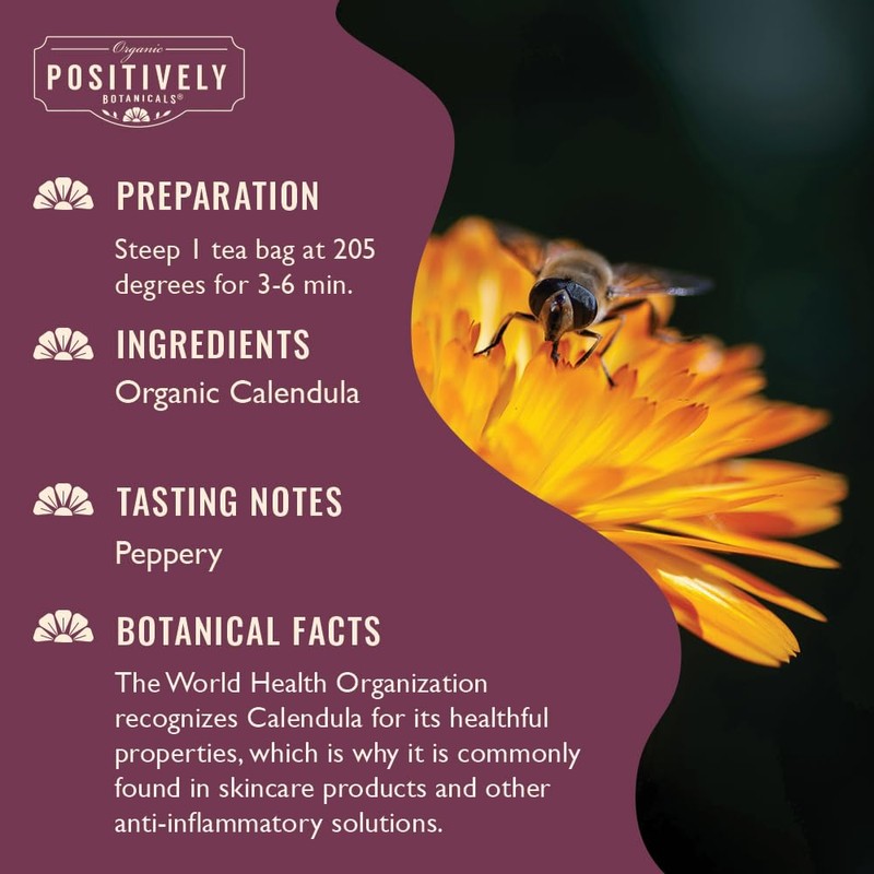 Organic Positively Botanicals Company, Calendula Herbal Tea Bags, 20 Count