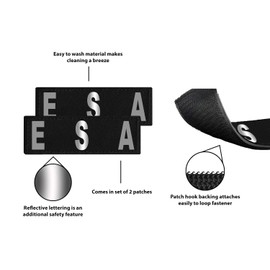 Dogline ESA Vest Patches – Removable ESA Patch 2-Pack with Reflective Printed Letters for Support Therapy Dog Vest Harness Collar or Leash Size A (1" x 2.75")