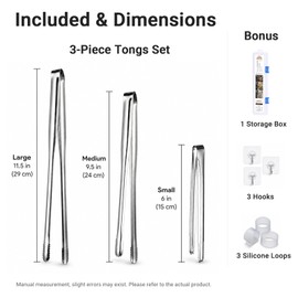 Foyohaven Stainless Steel Kitchen Tongs Set of 3, 6-11.5in Non-Slip Silver