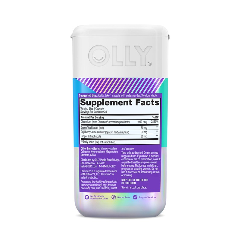 OLLY Combat Cravings, Metabolism & Energy Support Supplement,1000 mcg Chromium,