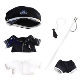 niannyyhouse Sewing Clothes, 3.9 - 5.9 inches (10 - 15 cm), Hat, Coat, Shirt, Pants, Tie, Belt, Black and White Uniform Set, Plush Accessory (Black)