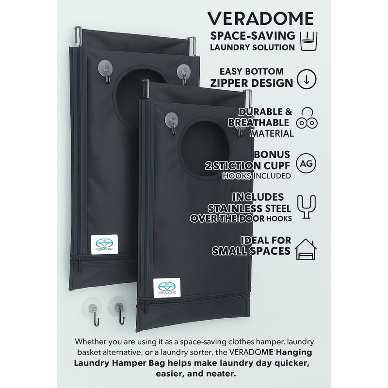 VERADOME Hanging Laundry Hamper Bag – Space-Saving Dirty Clothes Storage