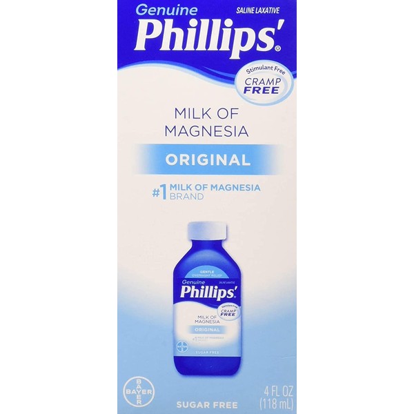 Phillips' Milk of Magnesia, Laxative, Original, 4 Ounce (Pack of 4) - Packaging May Vary