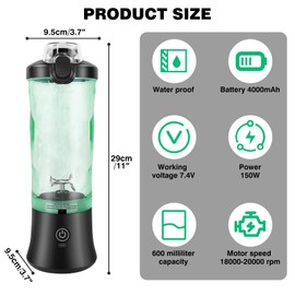 Personal Blender 6 Blades Portable Blender Mini Blender for Shakes and Smoothies, Fresh Juice Bottle Blender USB Charger for Kitchen, Gym, Office, Green