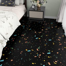 WESTICK 12"x12" Black Terrazzo Floor Tile Peel and Stick Colorful Black Marble Floor Tiles for Bathroom Waterproof Dark Terrazzo Vinyl Flooring for Kitchen Bedroom Living Room