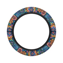 Oramclsy Tropical Flowers Print Golf Cart Steering Wheel Cover for Women Men,Small Steering Wheel Protector Decorative Universal Club Cars EZGO TXT