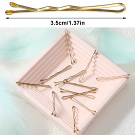 AOZUO Mini Bobby Pins,100 Count 1.38 Inch Small Bobby Pins Waved Hair Pins Curved Metal Hair Clip Hairpins for Women Gilr Kids Buns Long Straight Curly Hair Wedding Hairstyles Accessories(Gold)