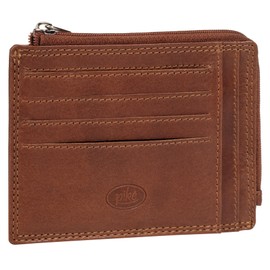 piké Credit Card Holder Genuine Leather Men Women Slim Wallet with Zip Mini Wallet Flat Card Holder Compact & Thin Brown 022068, brown, Standard size