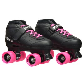 Epic Skates Super Nitro Indoor/Outdoor Quad Speed Roller Skates, Black/Pink, Adult 7
