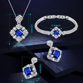 Blissful Angel 18K White Gold Plated Jewelry Set with 57-Facet Sparkling Gemstones – Elegant Necklace, Adjustable Bracelet & Earrings for Women in Premium Gift Box (Sapphire Blue)