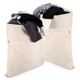 Pack of 2 Cotton Bags, 50 x 70 cm Fabric Bags, Laundry Bag, Travel Cotton Bag with Drawstring, Laundry Bag, Christmas Gifts (Beige)