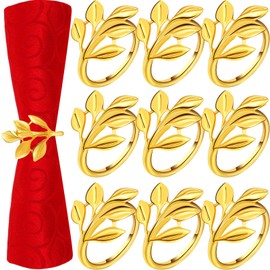 Leaf Napkin Ring Set Thanksgiving Napkin Ring Holders Bridal Vintage Napkin Band Adornment Dining Table Ring for Wedding Christmas Holidays Dinner Decor (Gold, 24 Pieces)