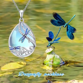 POTOPYY Moonstone Necklace for Women 925 Sterling Silver Teardrop Butterfly/Dragonfly/Bee/Ladybug/Hummingbir Necklaces Pendant Animal Jewelry Christmas Gifts for Women, Medium, Sterling Silver, No