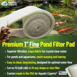 Aquatic Experts Classic Koi Pond Filter Pad FINE - White Bulk Roll Pond Filter Media, Ultra-Durable Pond Filters for Outdoor Ponds, Reusable Fish Pond Filter Material, USA, (18" x 36", Fine (White))