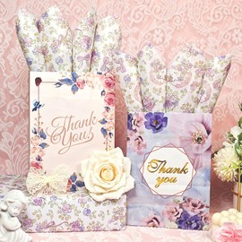 Floral Tissue Paper, Cute Cat and Purple Blossom Print, 15 Sheets, 20"x30", Flower Gift Wrapping Tissue Paper for Gift Bags, Bouquet Packaging for Birthday Wedding Baby Shower DIY Crafts Party Decor