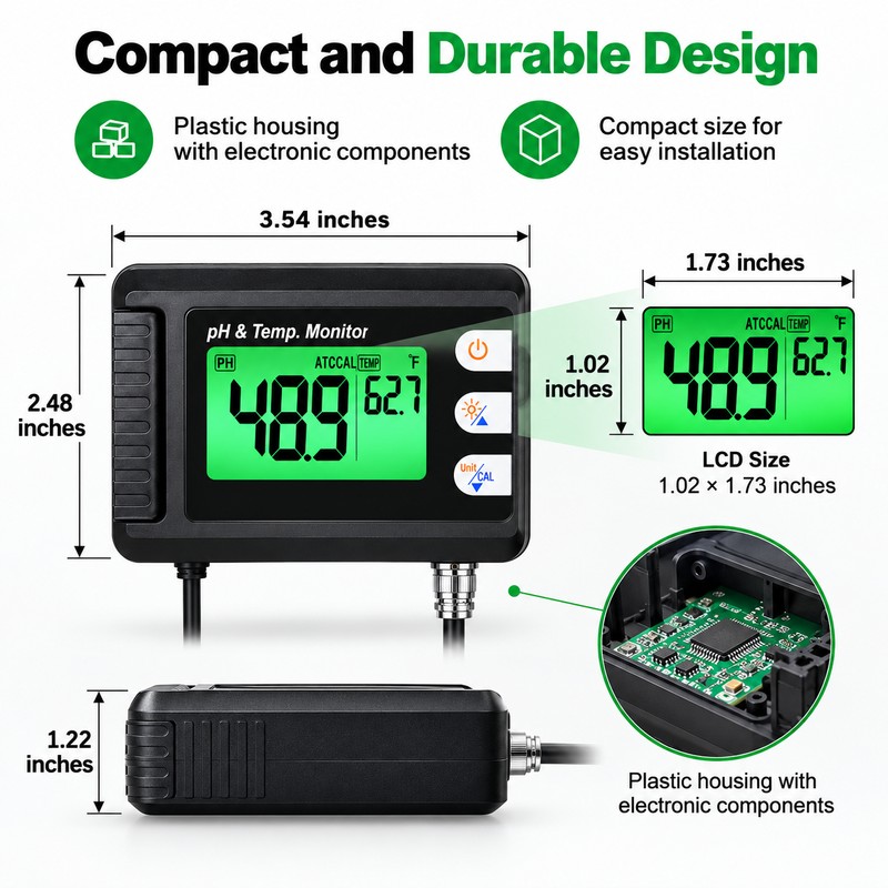 Digital pH and Temperature Monitor for Aquarium & Water Testing