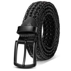 KEMISANT Men's Belt, Leather Belt, Braided Leisure Belt, Golf Belt, Denim Belt, Comfortable for Men, 35 mm, Black6497