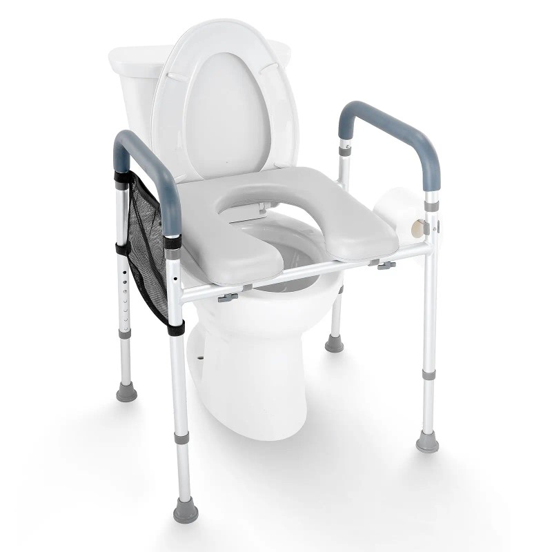 19.3\"-25.2\" Height Adjustable 7-Position Comfort Padded Aluminum Frame Toilet Seat