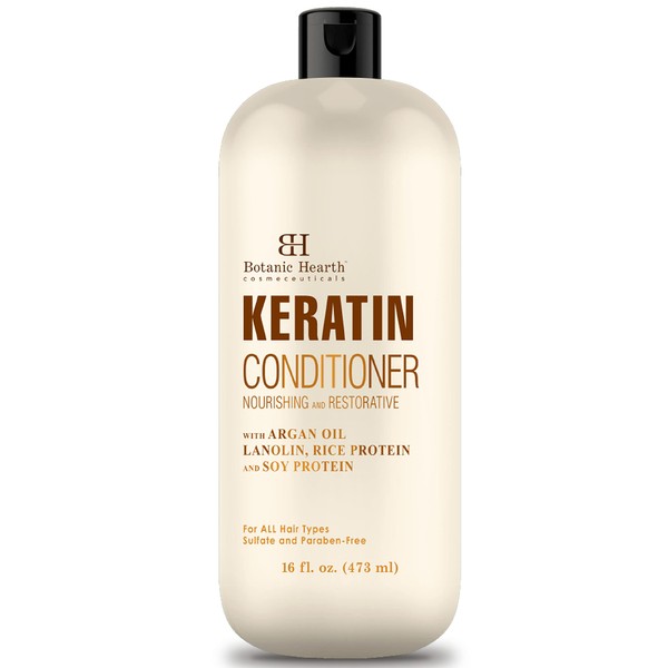 Keratin Conditioner with Argan Oil by Botanic Hearth - Natural Sulfate Free Keratin Hair Treatment for Normal, Dry or Damaged Hair - All Hair Types, Women and Men, Color Treated Hair - 16 fl oz