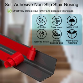 Vinyl Stair Nosing, Stair Edge Trim, Stair Edge Protector, Non-Slip Self Adhesive Stair Edge Protector Suitable for Indoor/Outdoor Stairs, Easy to Install, Non-Slip and Waterproof (Black, 40FT)